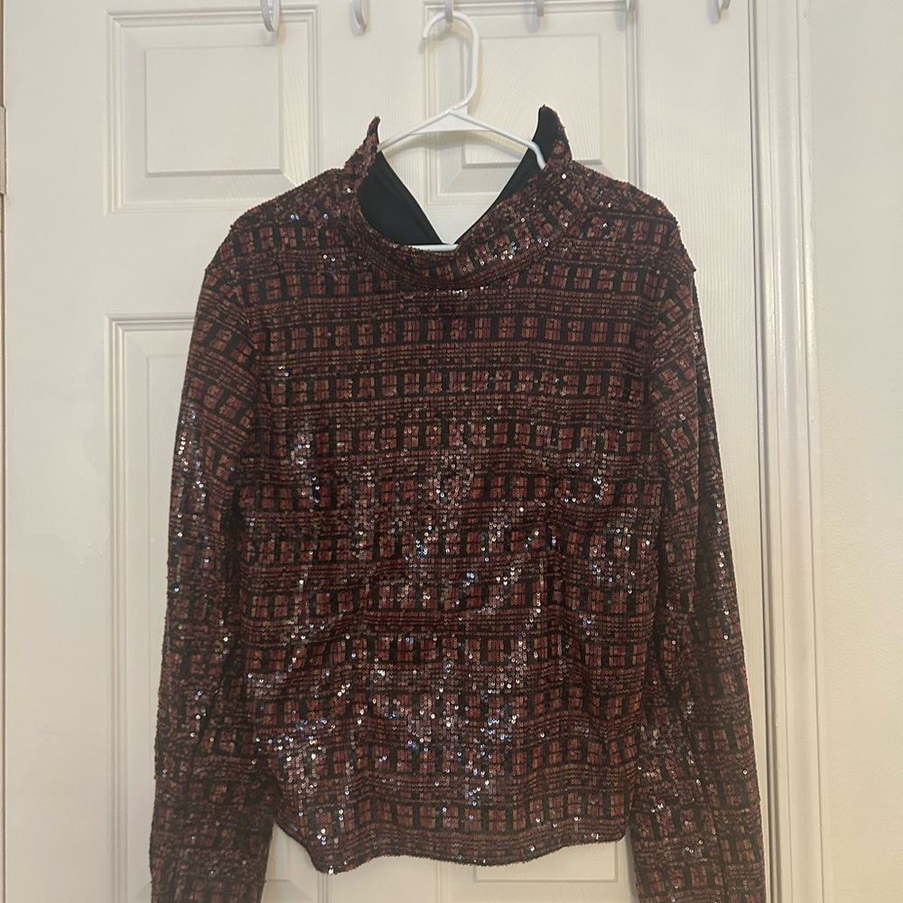 Zara Sequin Turtleneck Sweater - Black and Red